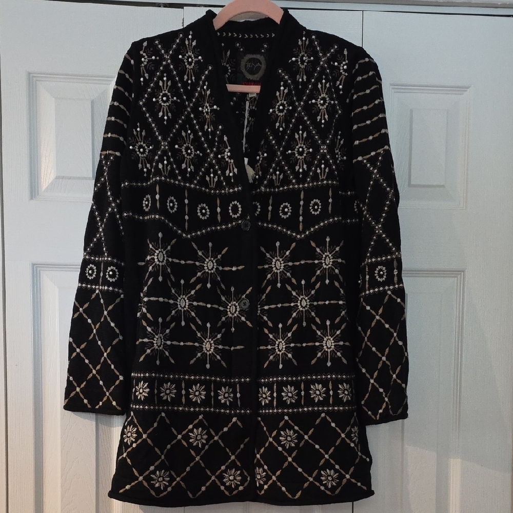 Johnny Was Black Jacket with Cream Embroidery